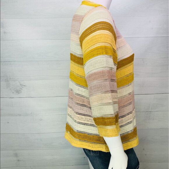 Soft Surroundings Womens Open Knit Marrakesh Pullover Gold Stripe Plus Size 1X - Picture 9 of 13